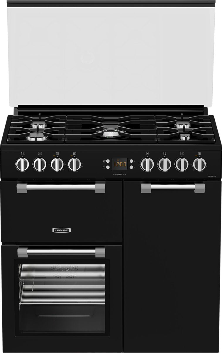 Leisure Chefmaster CC90F531 - Black 90cm Dual Fuel Range Cooker - 5 Burner Gas Hob, 3 Ovens - A Energy