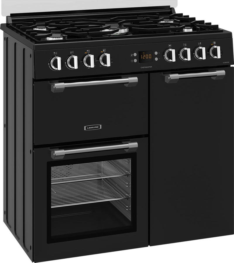 Leisure Chefmaster CC90F531 - Black 90cm Dual Fuel Range Cooker - 5 Burner Gas Hob, 3 Ovens - A Energy