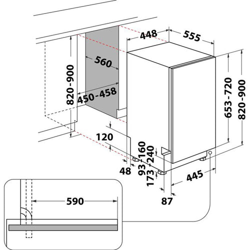 Installation dimensions diagram for Indesit IN2IE10CS80UK