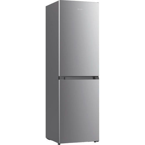 Indesit INKS 3251 S4UK silver fridge freezer, front and side view