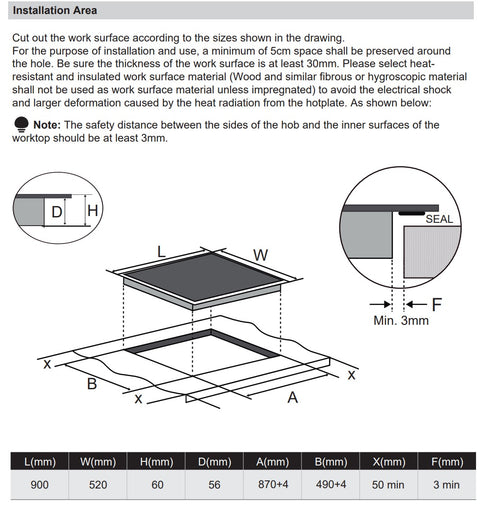 Montpellier MINH90 - Black 90cm 5 Zone Induction Hob - Boost Control - A Energy