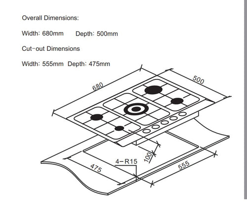 Cata UBGHDFFJ70.1 - Stainless Steel 68cm Gas Hob - 5 Burners