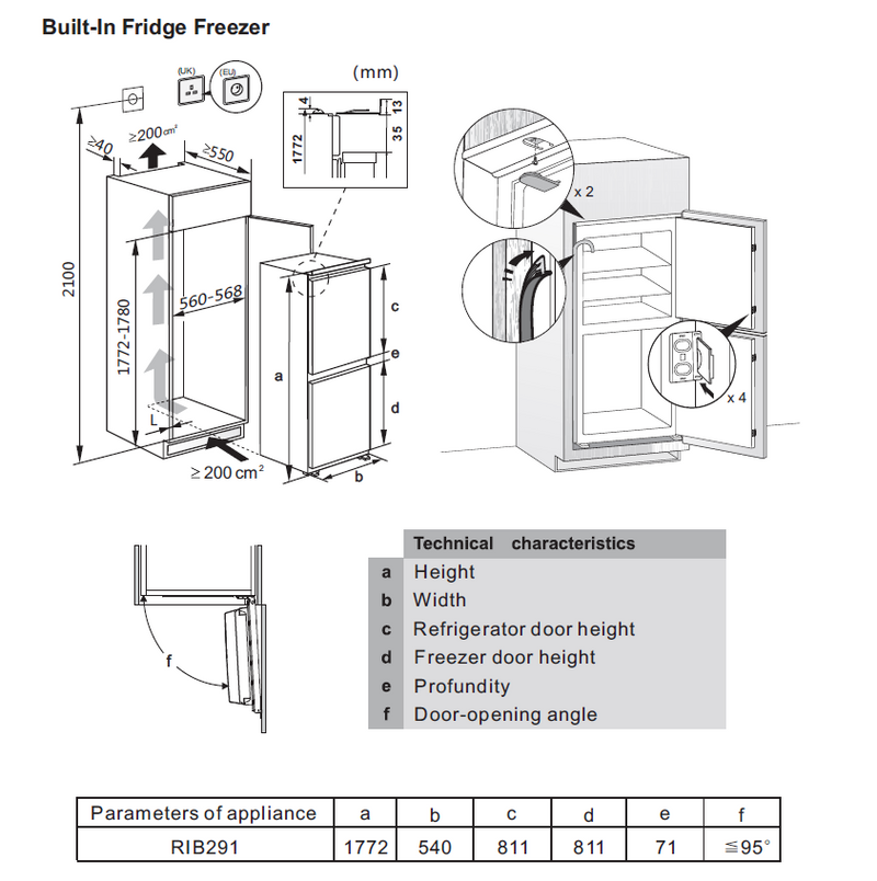Fridgemaster MBC55224FE - White Integrated Fridge Freezer - 50/50 Split - E Rated