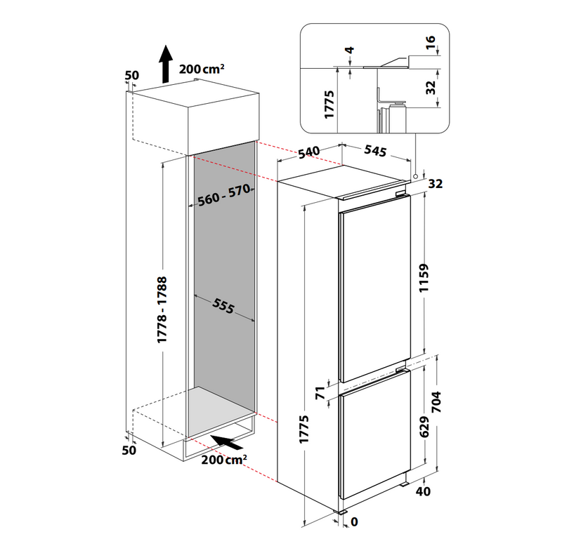 Indesit KINH 1271 B4UK 178cm 70/30 Integrated Frost Free Fridge Freezer with Sliding Door Hinge - White - E Rated