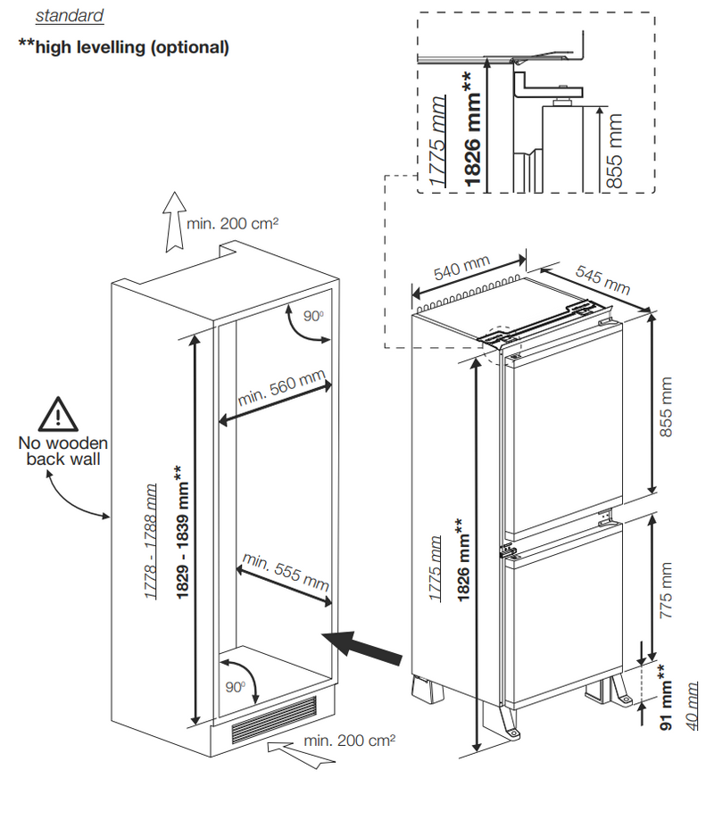 Hotpoint HPKH1262B4UK No Frost Integrated Fridge Freezer, Sliding Hinge, 50/50, E Rated