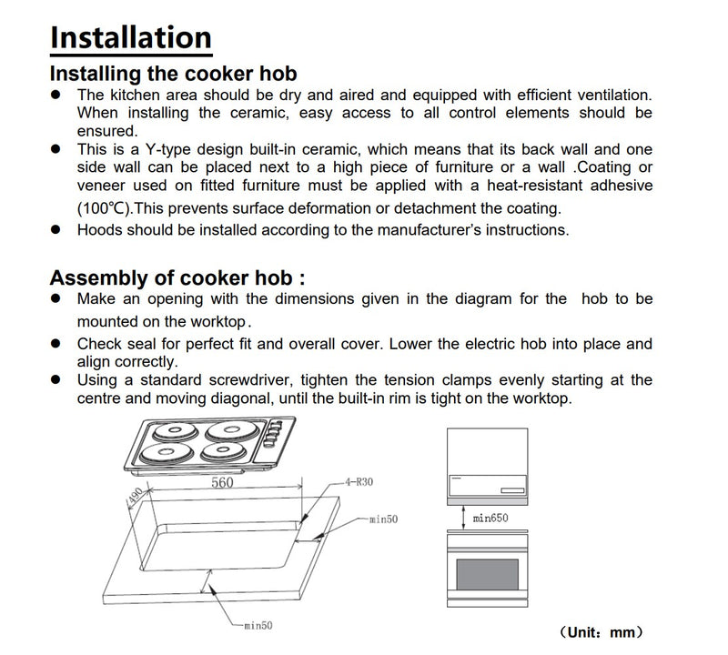 Cata UBCH60KCR - Black Ceramic Hob - 4 Zones - Side Controls
