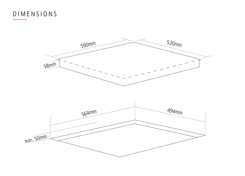 Caple C8400i - Black 59cm Induction Hob - 4 Zones - Dial Control