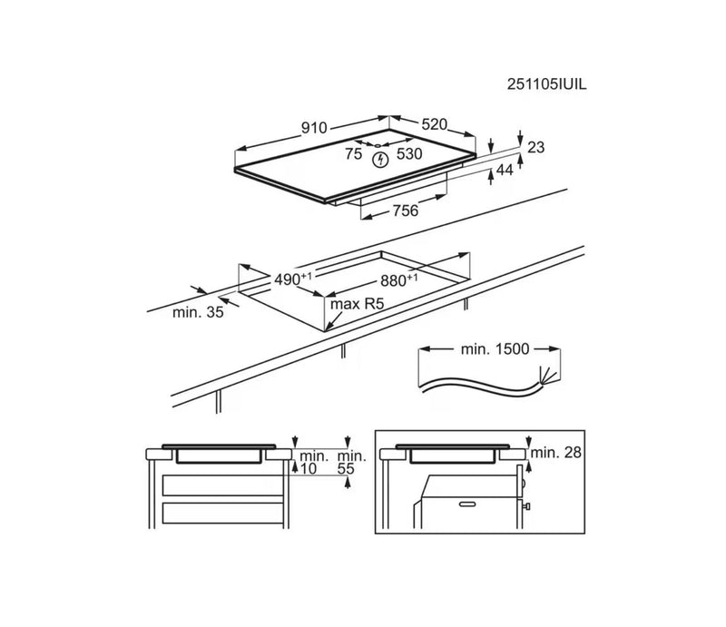 AEG TP95RA07FB - Black Ceramic Hob - 91cm - 5 Zones