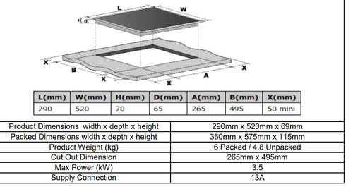 Cata UBIND30FLC - Black 30cm Induction Domino Hob - 2 Cooking Zones