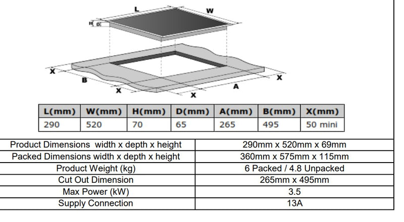 Cata UBIND30FLC - Black 30cm Induction Domino Hob - 2 Cooking Zones