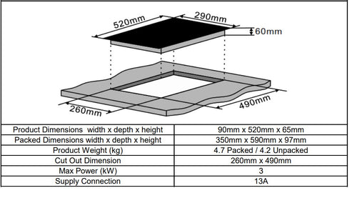 Cata UBTC30FLC - Black 30cm Domino Ceramic Hob - 13 amp plug in 2 Cooking Zones