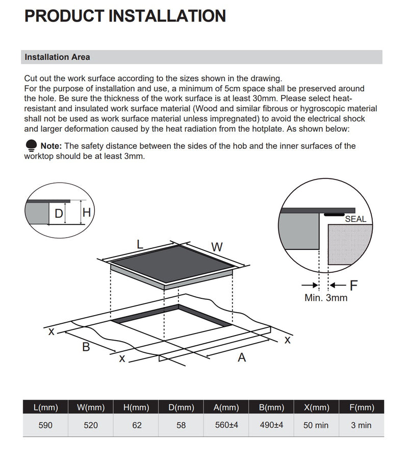 Montpellier MINH59FZ - Induction Hob - 59cm Flex Zone - 4 Cooking Zones - Touch Control