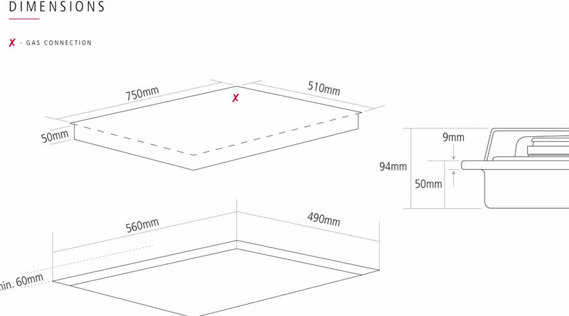 Caple C768G - Stainless steel 5 Zone Gas Hob