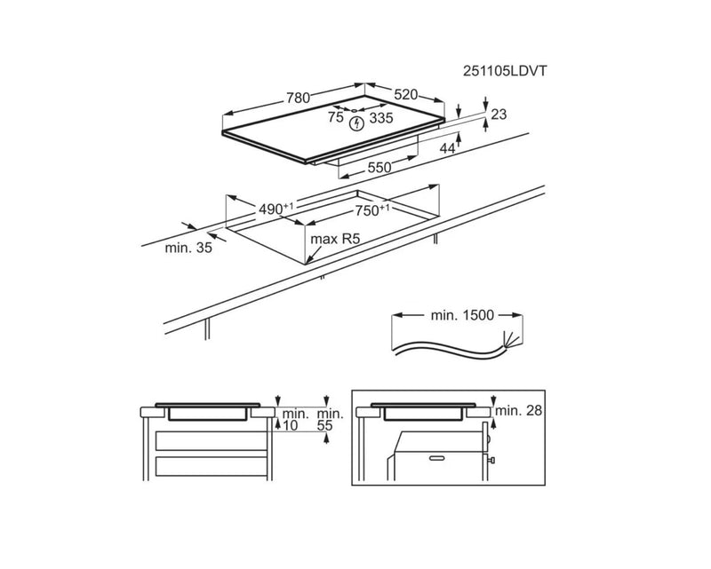 AEG TO84IA00FB - Black 78cm Induction Hob - 4 Zones with Hob2Hood
