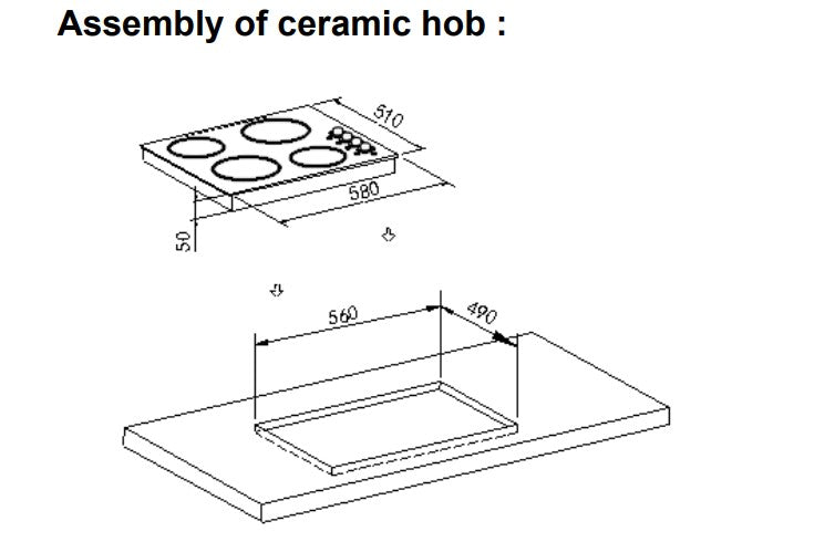 Teknix BITK260CHK - Black 60cm Ceramic Hob - 4 Zones - Knob Control