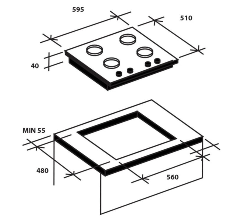 Hoover HHW6LK3X - Stainless Steel 60cm Gas Hob - 4 Burners - Flame Safety Device