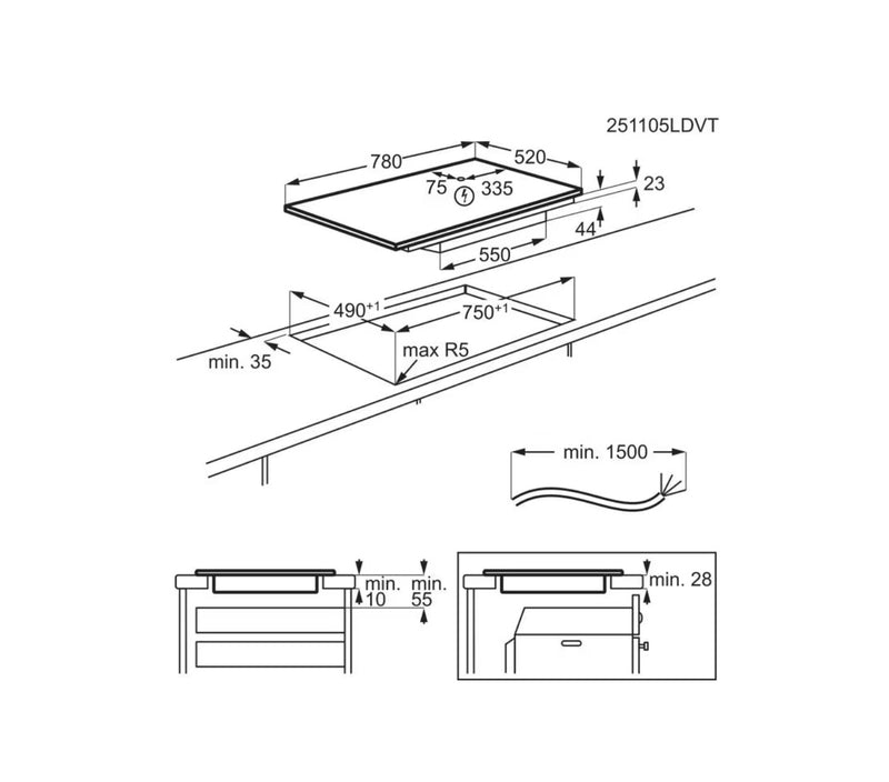 AEG TI84IB10FB - Black 78cm Induction Hob - 4 Zones