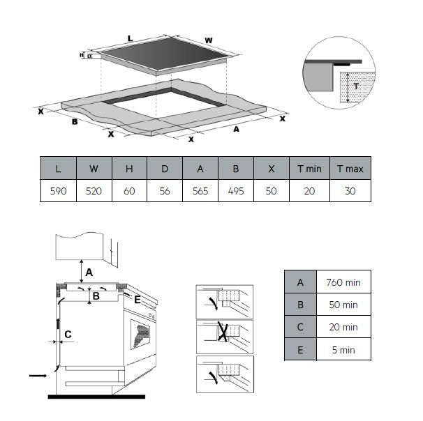 Cata CATINDE60HF - Black Glass 60cm Induction Hob - 4 Cooking Zones - Flex Zone