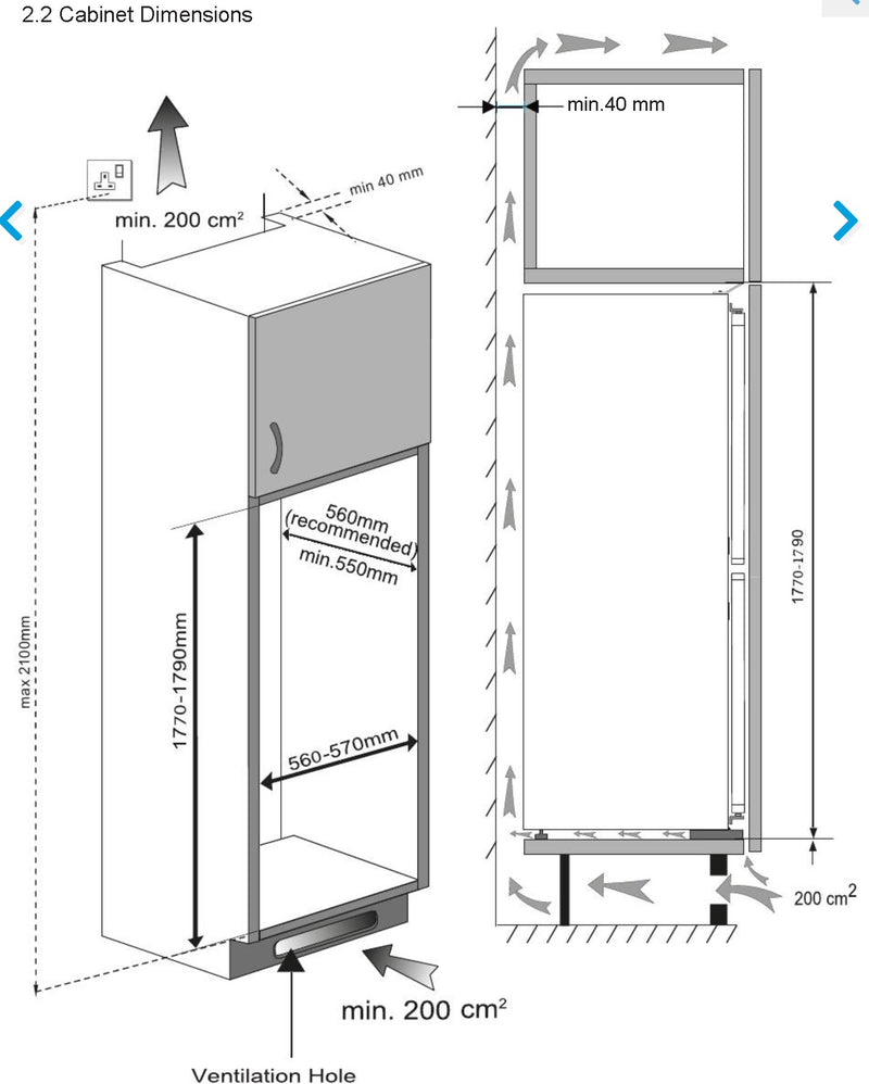 Montpellier MIFF550FF - White Integrated Frost Free Fridge Freezer - 230 Litres - Energy Rating E