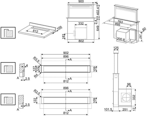 Smeg KDD90CNE2 - Black Glass 90cm Downdraft Extractor - A Rated