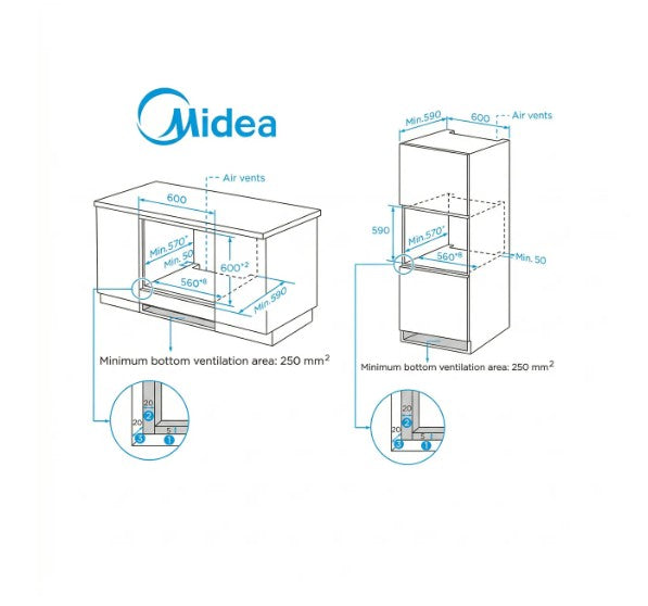 Midea MBO65M90D2C-BK - Black Built-In Single Oven - Multifunction with Catalytic Liners - A+ Energy