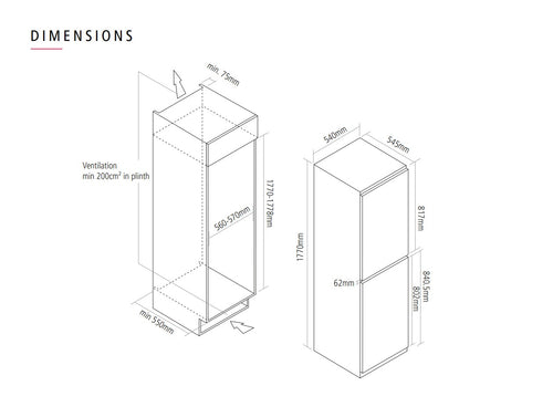 Caple Ri5508 - 50/50 Integrated Fridge Freezer - 233L - E Energy