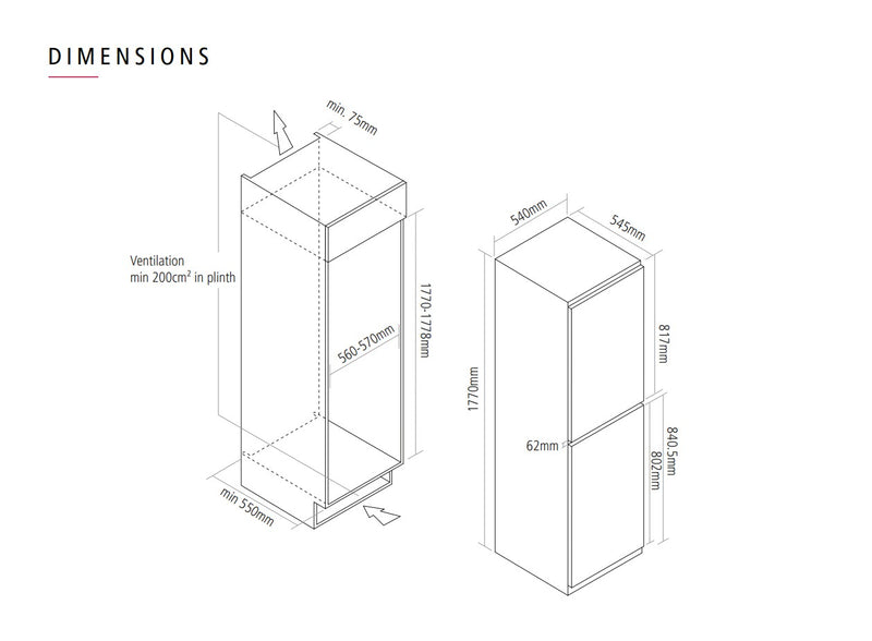 Caple Ri5508 - 50/50 Integrated Fridge Freezer - 233L - E Energy
