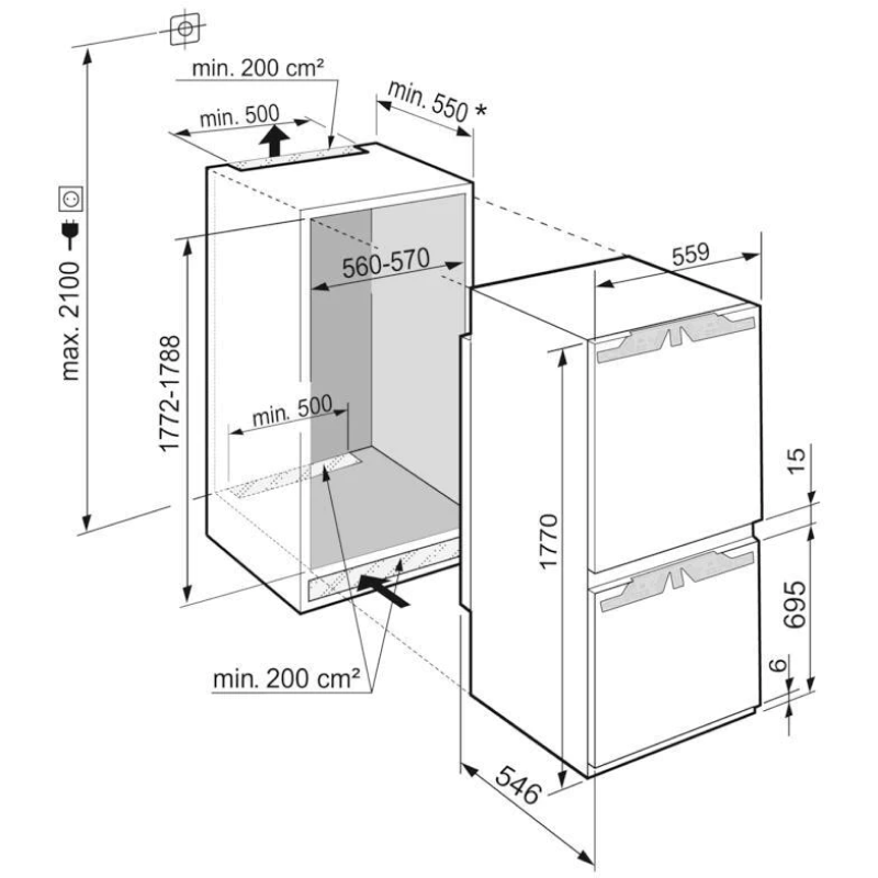 Liebherr ICe5103 - White Integrated Manual Defrost Fridge Freezer - E energy