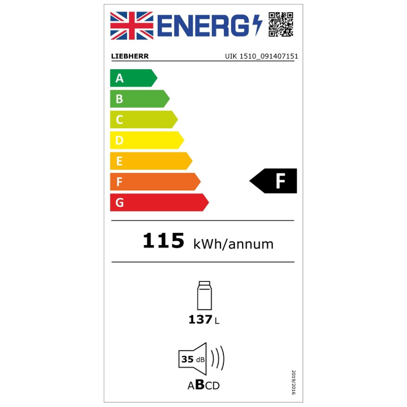 Liebherr UIK1510 - White Built under Auto Defrost Fridge - F energy