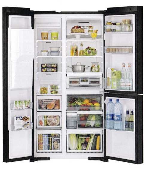 Hitachi R-MX700GVGB1 GBK - Glass Side By Side Frost Free Fridge Freezer - F energy