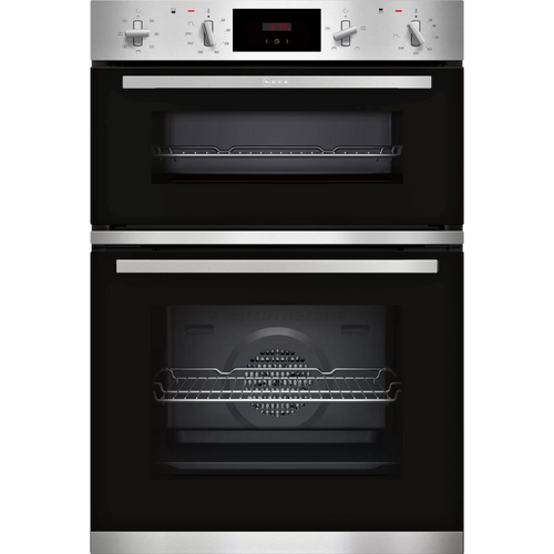 Neff U1GCC0AN0B - Black & Steel Built in Electric Double Oven - A energy