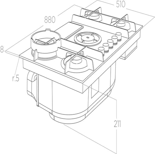 Elica NT-FLAME-EVO-GR - Grey Venting Hob - 90cm 4 Zones - A Rated