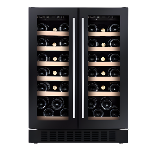 CDA CFWC624BL - Black 38 Bottle Double Door Wine Cooler - Freestanding/Under Counter - G Energy Rating