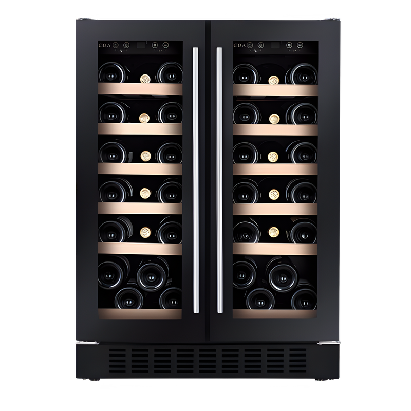 CDA CFWC624BL - Black 38 Bottle Double Door Wine Cooler - Freestanding/Under Counter - G Energy Rating