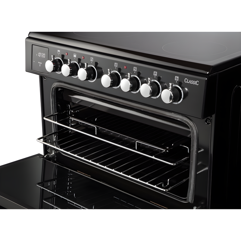 Rangemaster CLA60ECBL/C - Black Ceramic Electric Cooker - 69/39L Capacity - A Energy Rating