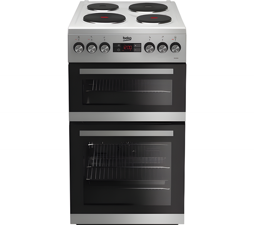 BEKO KDV555AS - Silver 50cm Freestanding Electric Solid Plate Cooker - Dual Oven - A Energy