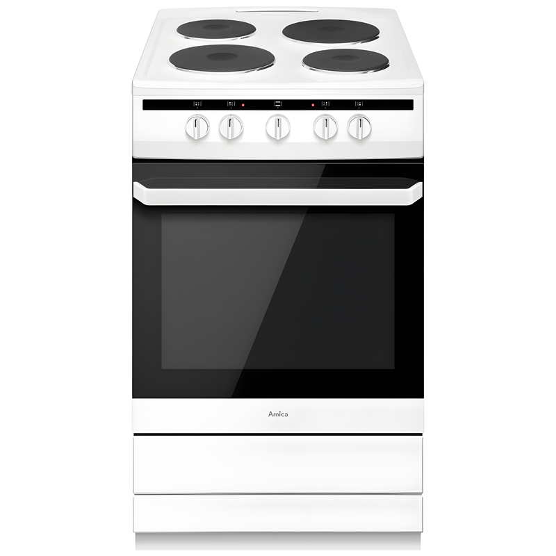 Amica 508EE1W - White 50cm Freestanding Electric Cooker - 4 Zone Solid Plate - 67L - A Energy Rating