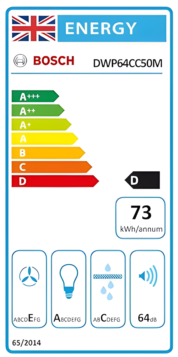 Bosch DWP64CC50M - Stainless Steel 60cm Wall Mount Vent Hood - 64 dB - D energy