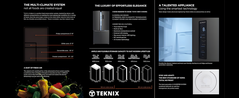 Teknix TMD19091SIBI - Stainless Steel American Fridge Freezer - 503L Capacity - E Energy Rating