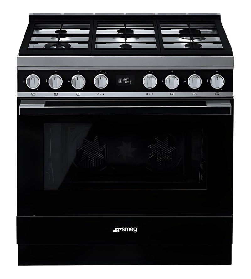 Smeg CPF9GPBL - Black 6 Zone Dual Fuel Cooker - A+ energy