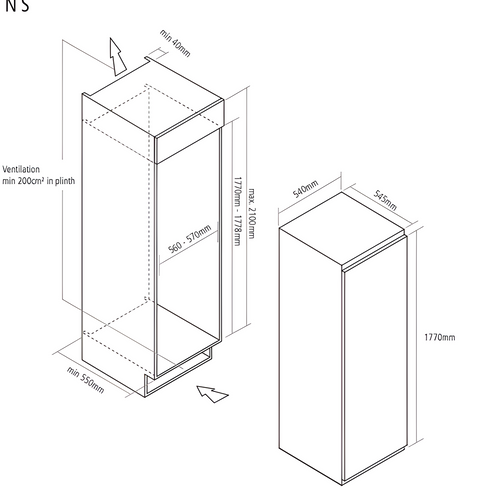 Caple RIF1797 - 197L In-Column Freezer - Frost Free - E energy