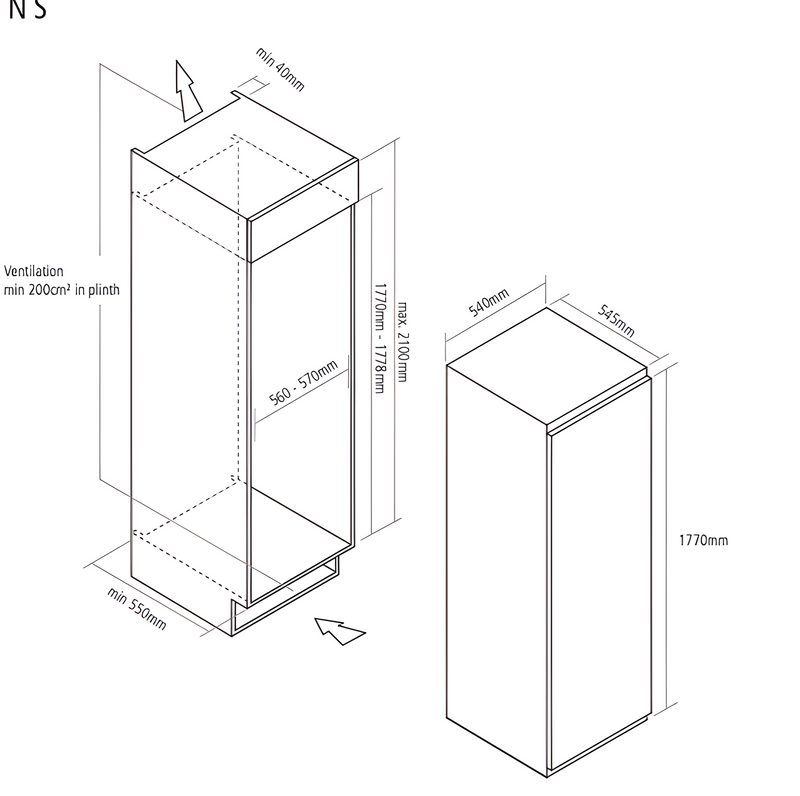 Caple RIF1797 - 197L In-Column Freezer - Frost Free - E energy