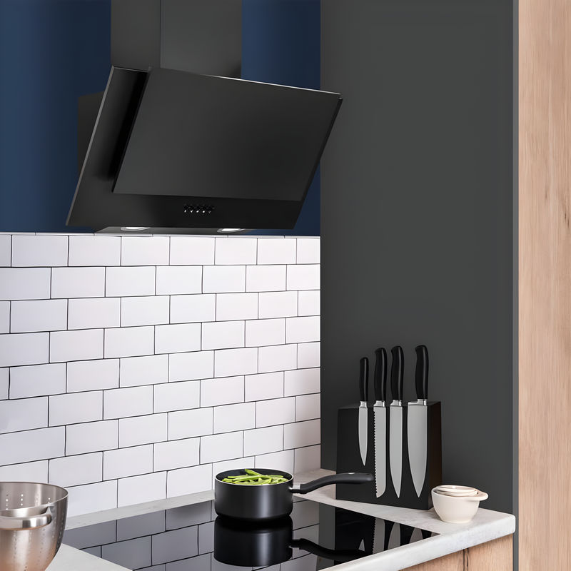 Caple AH600BK - Black 60cm Angled Wall Extractor - 280m³/h - C Energy Rating