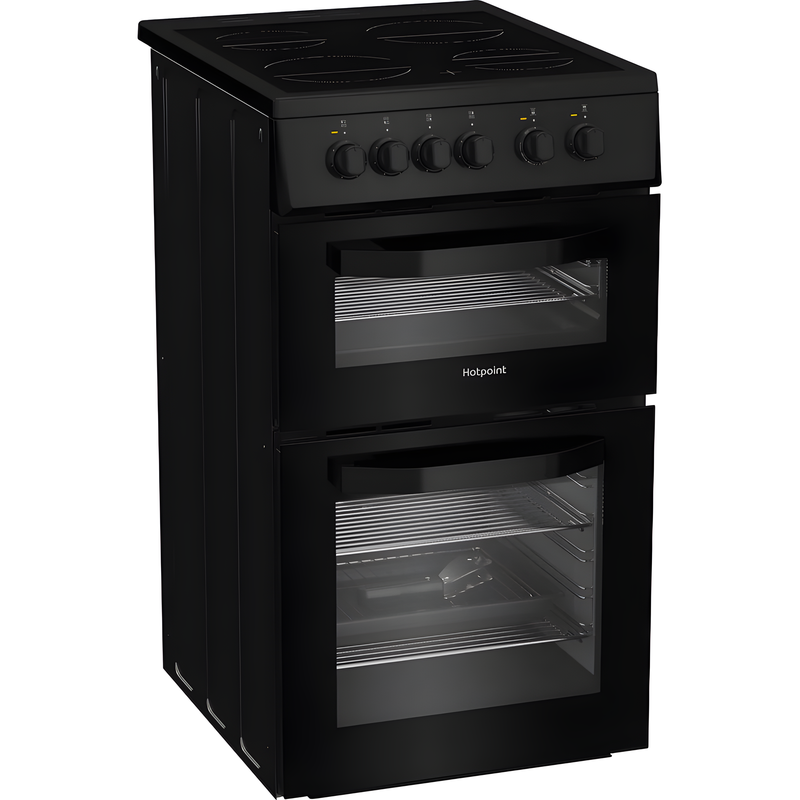Hotpoint HTE5VCB - Black 50cm Electric Cooker - Ceramic Hob - A Energy