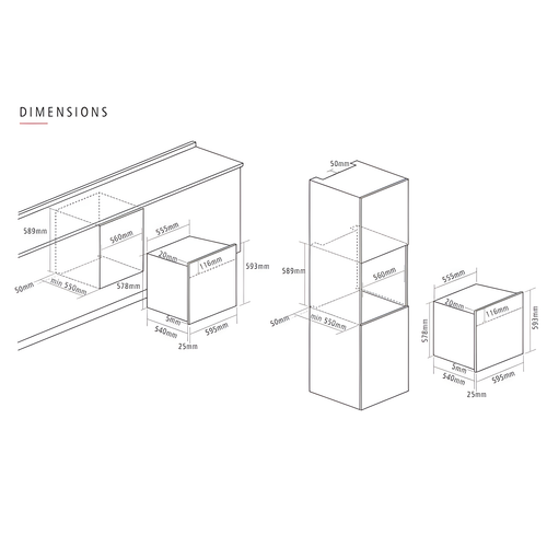 Caple C2403BG - Black Glass 67L Single Oven - Pyrolytic Self-Cleaning - A Energy Rating