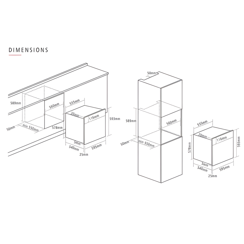 Caple C2403BG - Black Glass 67L Single Oven - Pyrolytic Self-Cleaning - A Energy Rating