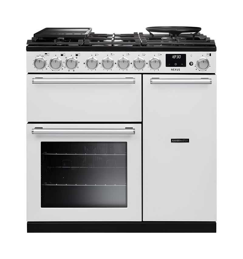 Rangemaster Nexus NEX90DFPWHT/CM1 - White Dual Fuel Range Cooker - 90cm - A Energy