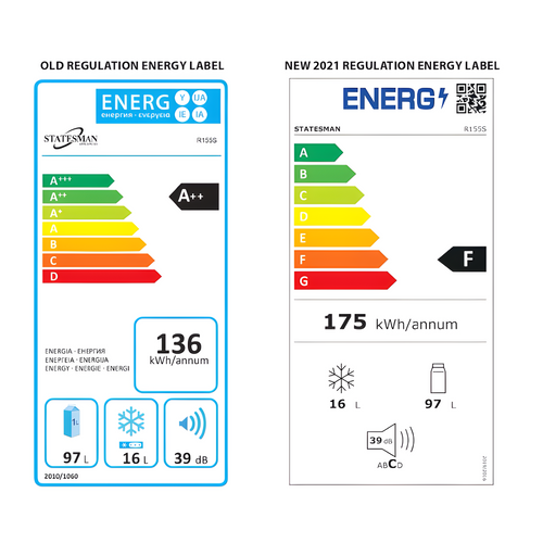 Statesman R155S - 55.3cm Silver Undercounter Fridge with icebox - F energy