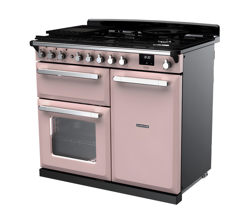 Rangemaster ESDL100DFPPPK/CM1 Estel Deluxe 100cm Dual Fuel Pale Pink/Chrome