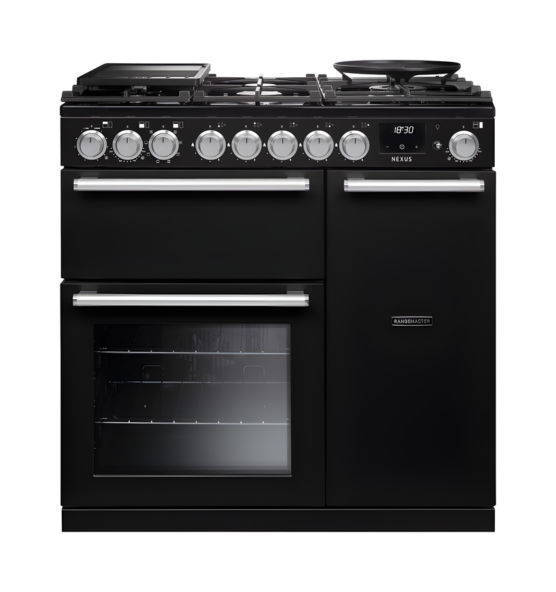 Rangemaster Nexus 90 NEX90DFPCBL/CM1 - Charcoal Black Dual Fuel Range Cooker - 90cm 5 Zone - A Energy